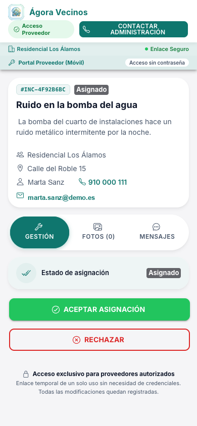 El mismo portal en móvil: aceptar y proponer visita desde el teléfono