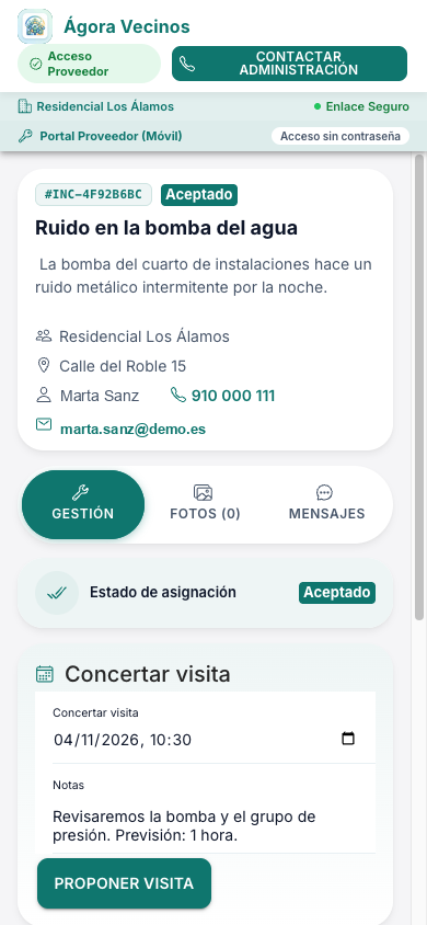 Propuesta de visita desde el portal del proveedor